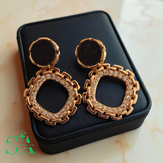 Korean Style Black Zircon Stud Earring For Women Shiny