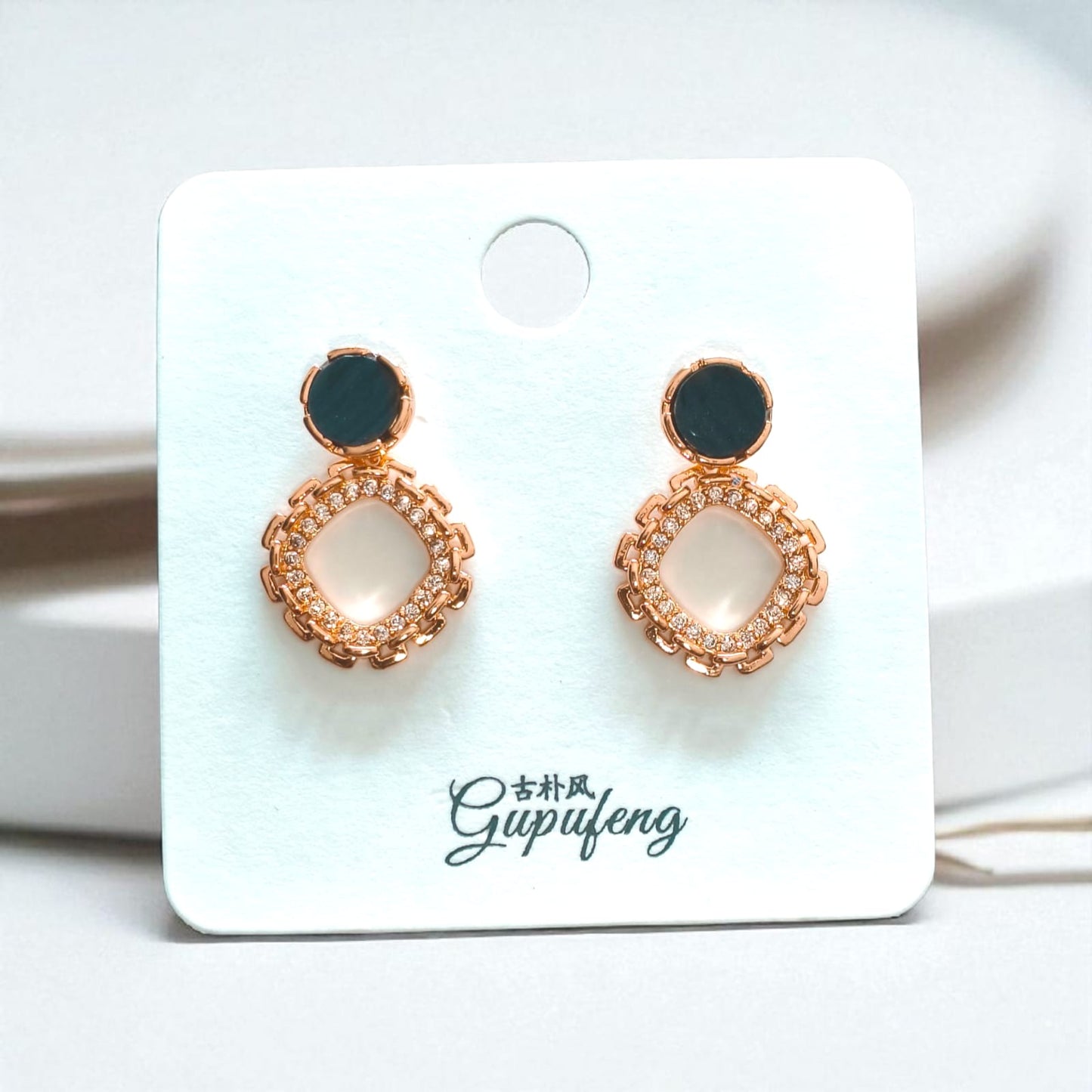Korean Style Black Zircon Stud Earring For Women Shiny