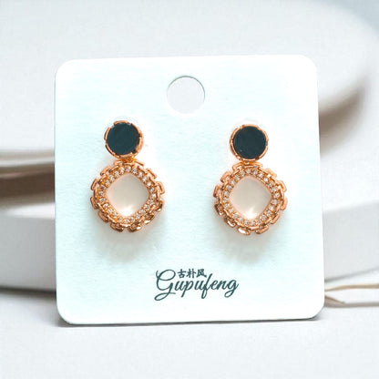 Korean Style Black Zircon Stud Earring For Women Shiny