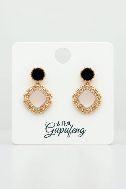 Korean Style Black Zircon Stud Earring For Women Shiny