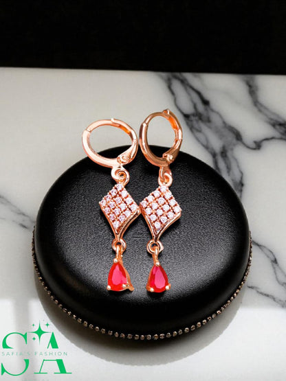 ✨ 1 Carat Gold Plated Zircon Earrings Red nag ✨