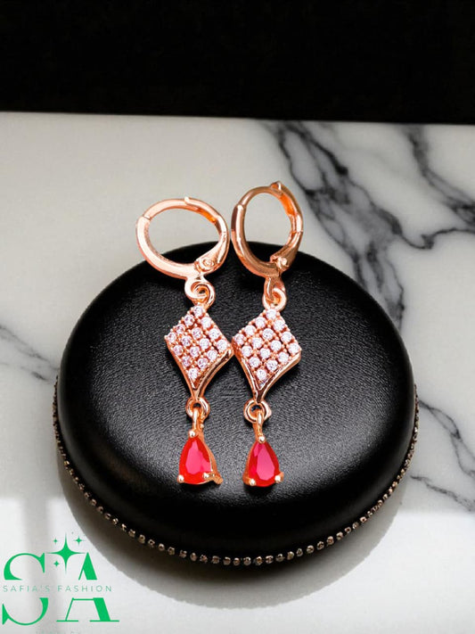 ✨ 1 Carat Gold Plated Zircon Earrings Red nag ✨