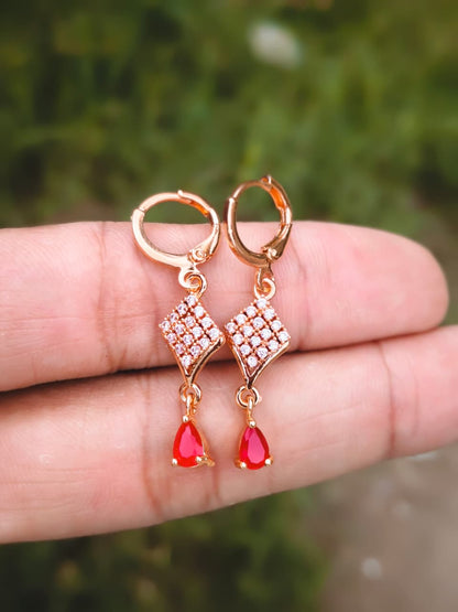 ✨ 1 Carat Gold Plated Zircon Earrings Red nag ✨