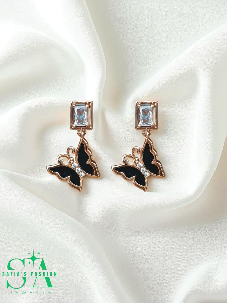 Trendy butterfly design earrings with sparkling nag stone