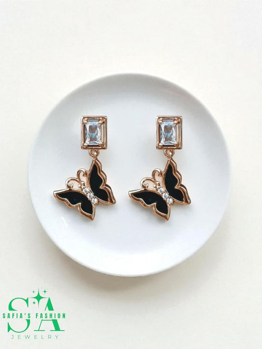 Black butterfly earrings with diamond zircon stones