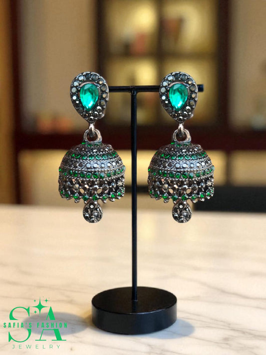 Traditional jhumka with ferozi stone design