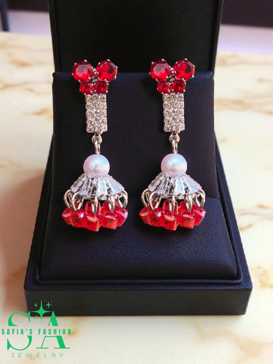 Silver and red nag long jhumka earrings