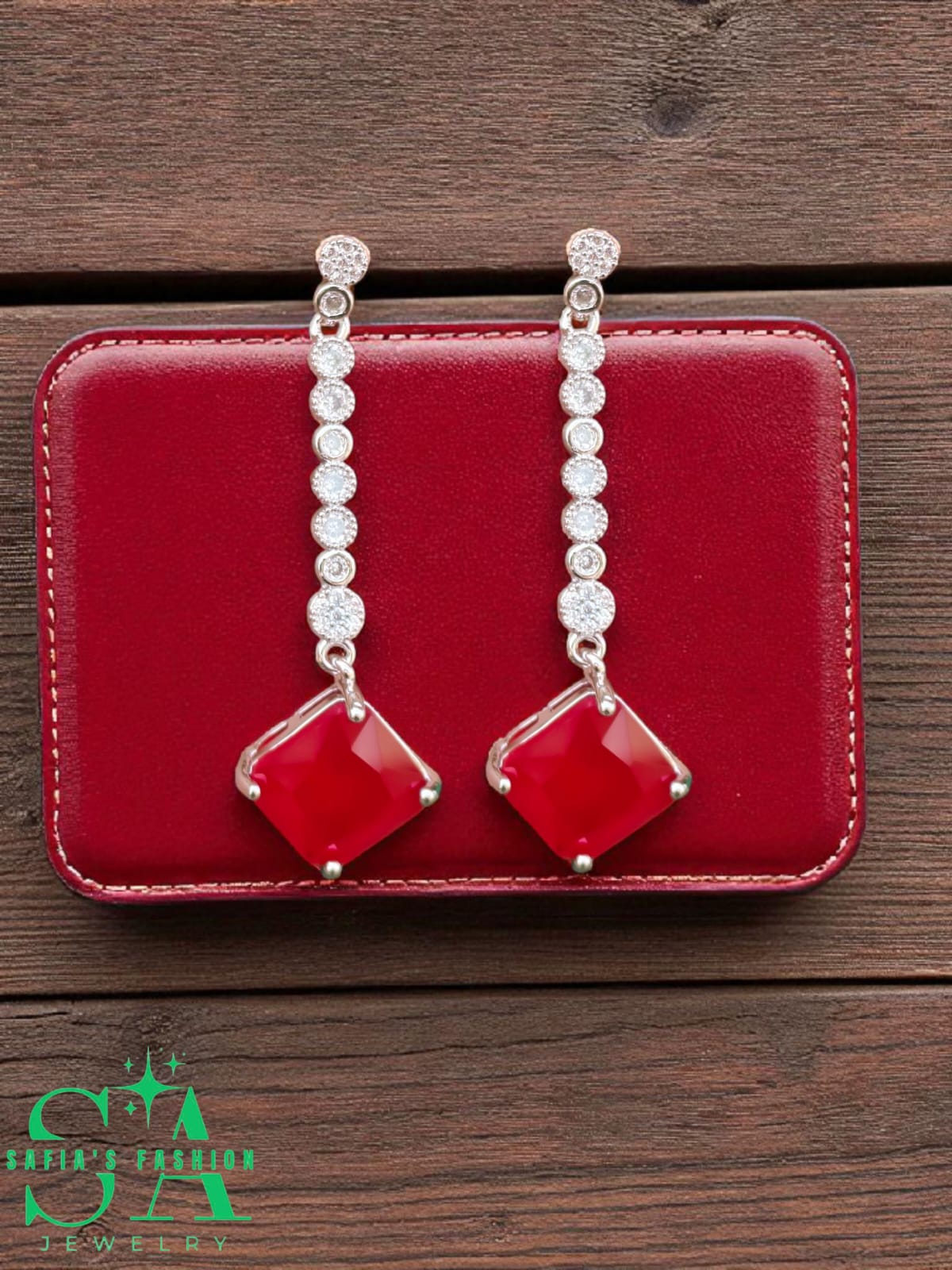 Elegant red stone silver earrings for women