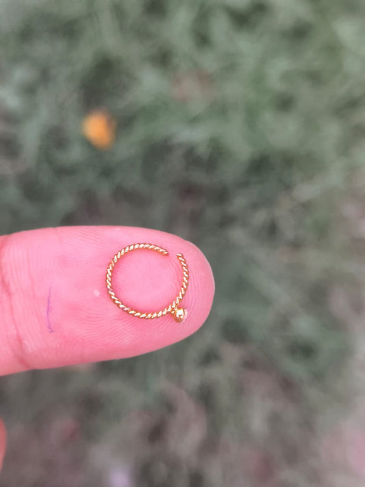 Small Size Round Hoop Nose Ring (Nathli) with Diamond Stone