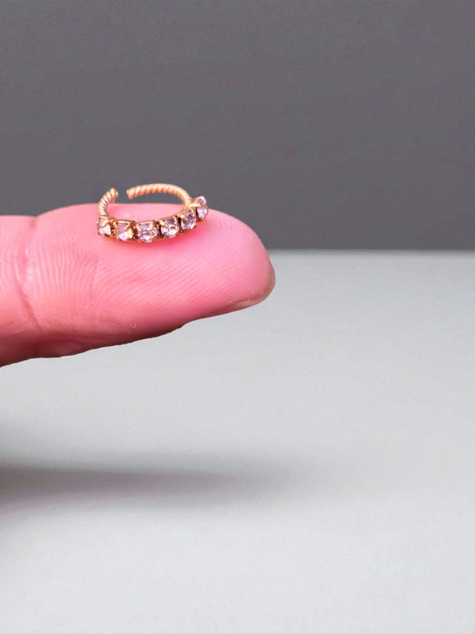 Pack of 2 Small Size Round Hoop Nose Ring (Nathli) with 6Diamond Stones – Elegant Nose Jewelry