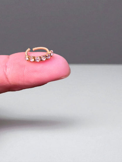 Pack of 2 Small Size Round Hoop Nose Ring (Nathli) with 6Diamond Stones – Elegant Nose Jewelry