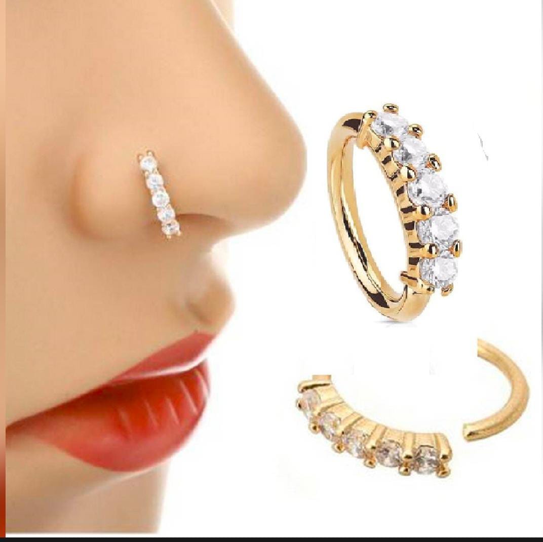 Elegant women’s nose jewelry – small round nathli with diamond stones