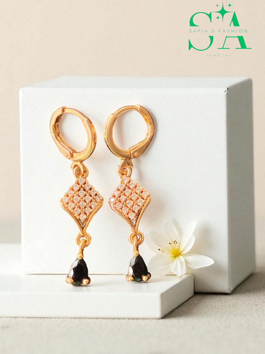 1 Karat Gold Zircon Stud Earrings Elegant black Nag Designs